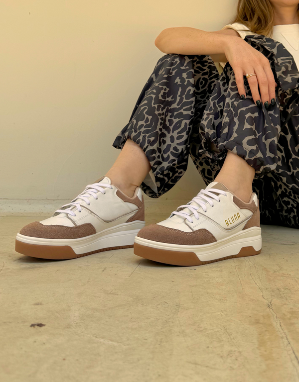Mamba Nude - Tenis en cuero blanco y nude