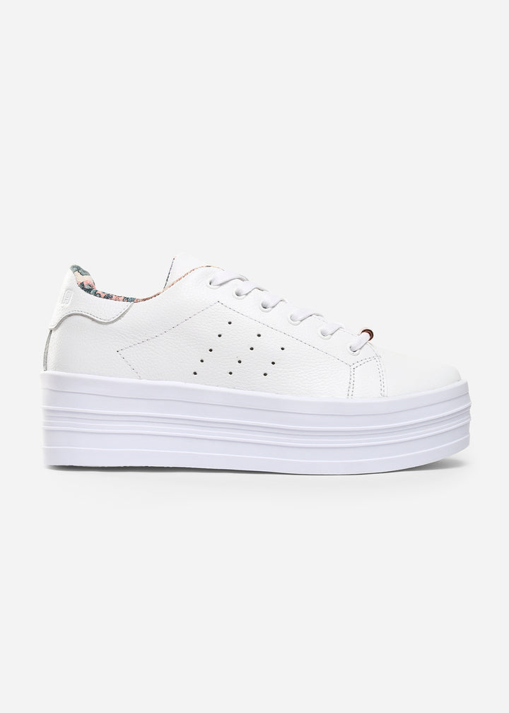 Timba Blanco Cuero con forro estampado- Tenis Blancos de plataforma