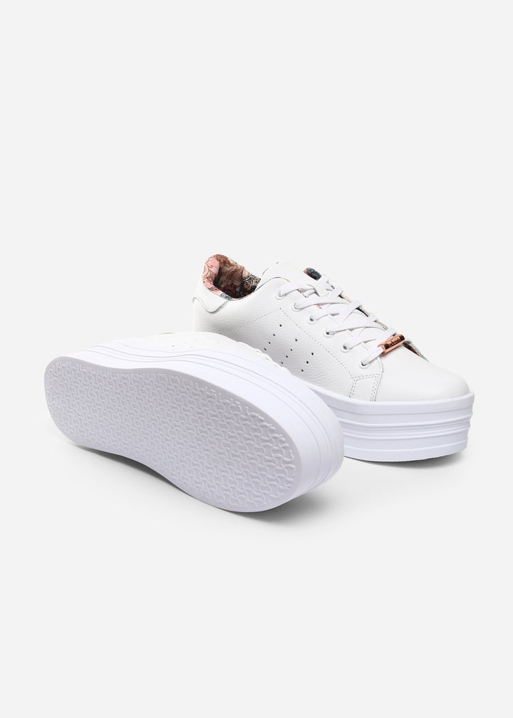 Timba Blanco Cuero con forro estampado- Tenis Blancos de plataforma