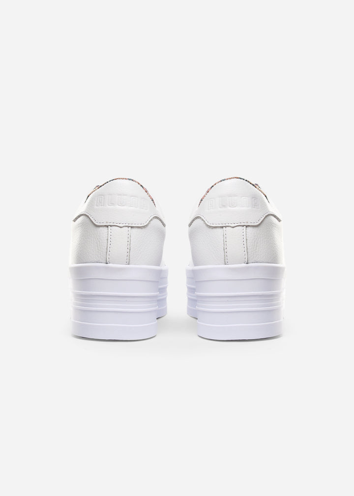 Timba Blanco Cuero con forro estampado- Tenis Blancos de plataforma