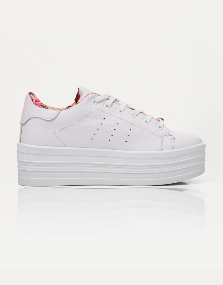 Timba Blanco Cuero con forro estampado- Tenis Blancos de plataforma