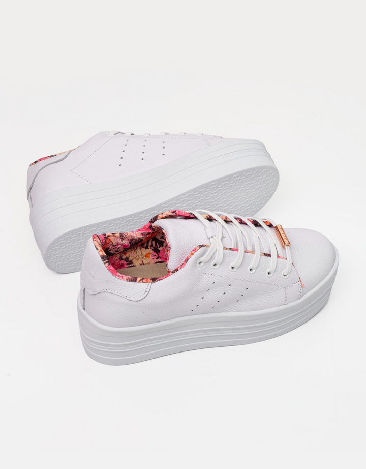 Timba Blanco Cuero con forro estampado- Tenis Blancos de plataforma