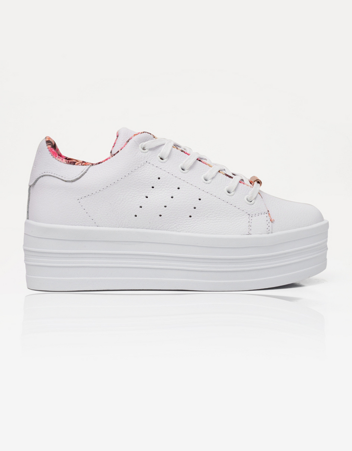 Timba Blanco Cuero con forro estampado- Tenis Blancos de plataforma