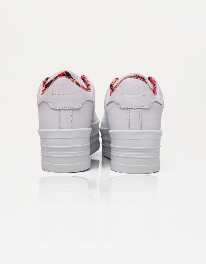 Timba Blanco Cuero con forro estampado- Tenis Blancos de plataforma