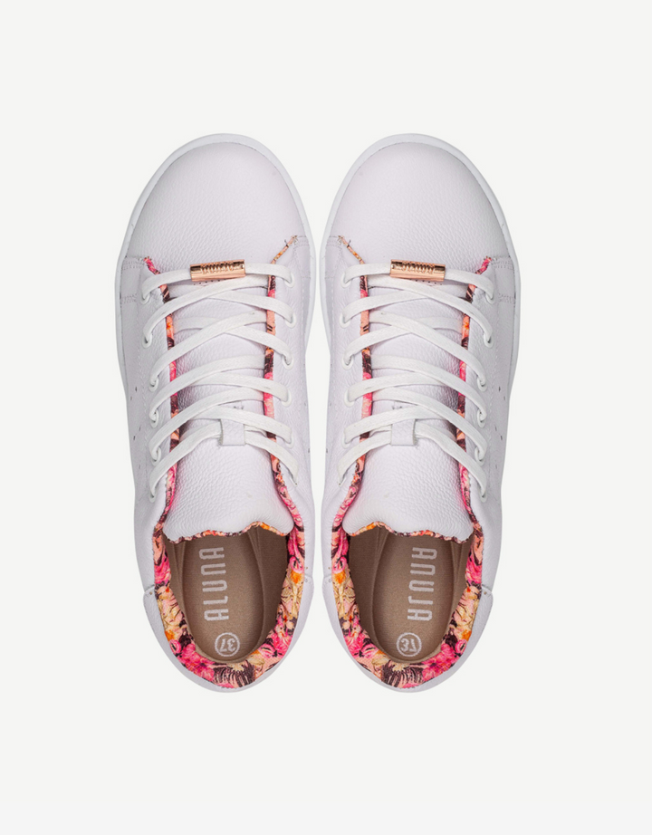 Timba Blanco Cuero con forro estampado- Tenis Blancos de plataforma